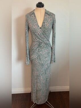 Free People Shayla Faux Wrap Midi Dress Mint Combo Sage Green Pink Blue Floral S